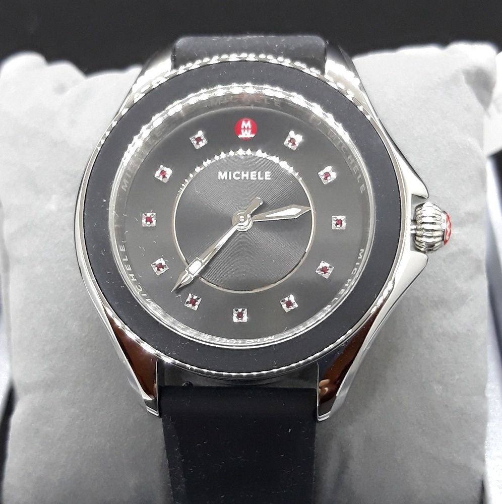 MICHELE CAPE ANALOG SWISS QUARTZ BLACK WATCH